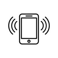 Mobile phone ringing line art Icon with reflection on white background vector