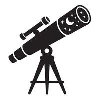 A sleek black silhouette of a telescope on a tripod, symbolizing exploration and curiosity against a white background vector