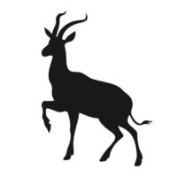 A sleek and elegant black silhouette of an antelope, showcasing its slender form and curved horns against a white background. vector