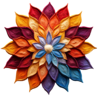Vibrant abstract contemporary mandala featuring intricate patterns in warm colors arranged in a circular formation against a black background png