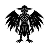 Mythical Tengu Black Silhouette Drawing vector