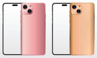 Pink and copper color Mobile phone device mockup template illustration Modern smartphone with blank screen vector