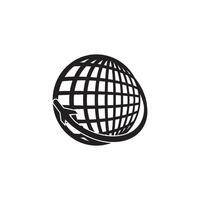 A black and white logo of a globe with an arrow vector