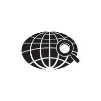 A black and white globe with a magnifying glass vector