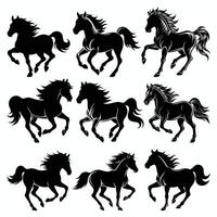 Black color Running horse silhouette with illustration vector
