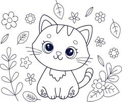 Cute Cat Coloring Page Fun and Easy Drawing for Kids vector