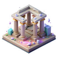 dramatic vintage Ancient Ruins Isometric View Isolated for Architectural Visualization detailed png