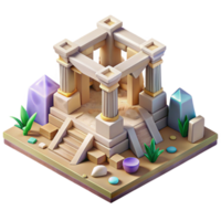 beautiful contemporary Ancient Ruins Isometric View Isolated for Architectural Visualization premium png