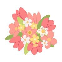Spring bouquet. Colorful spring bouquet with red tulips and white and yellow daffodils for Mothers day, Womens day, or Birthday cards, banners, and stickers. Spring flower illustration. vector