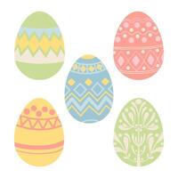 Easter eggs set. Happy easter painted decorative eggs collection painted with different colored patterns for hunting celebration, cards, easter decor, banners. Spring holiday traditional symbol. vector