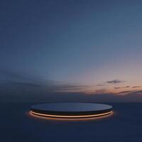 Serene twilight scene illuminated circular platform minimalist design photo