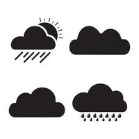 Set of Cloud silhouettes logo icon, Floating black clouds with rain drops vector