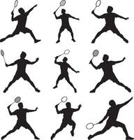 Badminton players silhouette icon set design vector