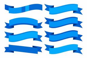 Set of blue ribbon icons in various styles. Ideal for awards, achievements, awareness campaigns, and decorative designs. Simple illustrations for versatile use. vector
