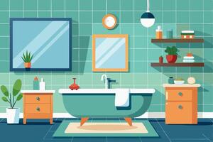 flat illustration of a modern bathroom interior. Perfect for home design, decor, and renovation projects. Simple and clean style for versatile use in interior design visuals. vector