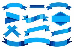 Set of blue ribbon icons in various styles. vector