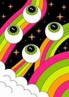 Psychedelic Floating Eyeballs on Cosmic Night Sky vector