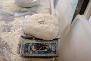 Portrait of bread dough on scale photo