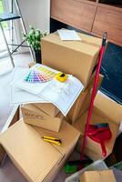 Detail of stack of moving boxes photo