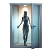 impressive minimalist A woman's silhouette behind a frosted glass door, a single light casting a shadow, mysterious and suspenseful noir atmosphere original png