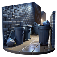 stunning minimalist A dark alleyway with overflowing trash cans, rain streaking the walls, gritty urban noir scene original png