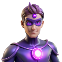 stunning classic A superhero with psionic powers, their eyes glowing with psychic energy, lit with a pulsating, purple light in a psychic, mind-bending style detailed png