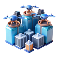 impressive traditional A group of drones delivering packages in a futuristic city, aerial view, dynamic lighting, photorealistic style high resolution png