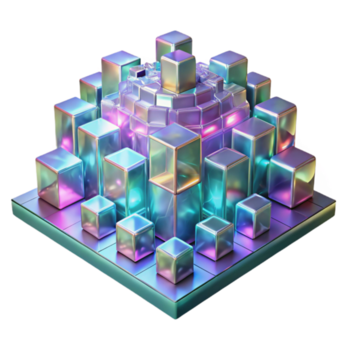 elegante astratto un' campo di scintillante, olografico pixel, mutevole e trasformando, illuminato di un' freddo, neon luce, con un' difettoso, digitale arte stile autentico png