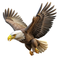 elegant classic A majestic bald eagle soaring through the sky, with sharp focus on its feathers and eyes, photorealistic rendering premium png