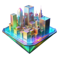 impressive abstract A holographic projection of a city skyline glitching and fracturing, pixelated edges and vibrant neon colors, harsh strobe lighting, glitch art style professional png