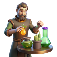 elegant classic A medieval alchemist mixing potions in his laboratory, lit by the glow of his equipment. Mystical, fantasy art style original png