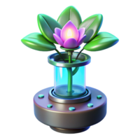 stunning modern A genetically modified plant with luminous, pulsating petals blooms in a sterile laboratory, illuminated by fluorescent lighting. Biopunk, surreal style professional png