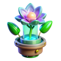 stunning rustic A genetically modified plant with luminous, pulsating petals blooms in a sterile laboratory, illuminated by fluorescent lighting. Biopunk, surreal style original png