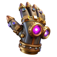 elegant modern A steampunk gauntlet, intricate gears and glowing crystals, powerful, heroic lighting premium png