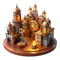 magnificent vintage A steampunk cityscape, towering clockwork buildings, cogs and gears visible, bathed in the warm glow of gaslight 4K png