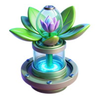 dramatic abstract A genetically modified plant with luminous, pulsating petals blooms in a sterile laboratory, illuminated by fluorescent lighting. Biopunk, surreal style high resolution png