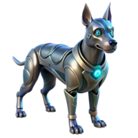 vibrant minimalist A cybernetically enhanced dog with glowing eyes and metallic limbs stands guard in a dimly lit alleyway. Cyberpunk, dystopian style premium png