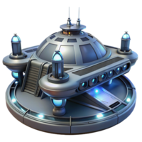 vibrant creative A sleek, futuristic spaceship docks with a massive, orbital station, its docking lights illuminating the surrounding space. Sci-fi, realistic style high quality png