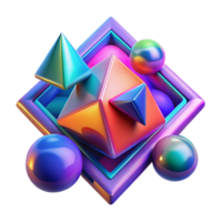 serene vintage A field of geometric shapes, morphing and transforming into one another, with a vibrant, neon color palette, futuristic style exclusive png