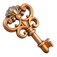extraordinary traditional An intricate illustration of a vintage key with ornate carvings and a metallic finish, dramatic lighting, fantasy style high resolution png