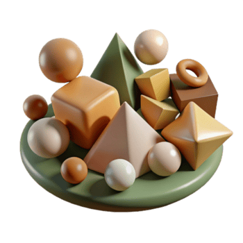 serene artistic A field of geometric shapes, morphing and transforming into organic forms, with a muted, earthy color palette, surrealist style original png