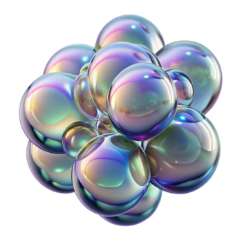 extraordinario rústico un racimo de flotante, iridiscente burbujas, reflejando distorsionado imágenes de fractal patrones, de ensueño estilo 4k png