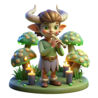 elegant vintage A playful satyr, with a mischievous grin, playing a pan flute, surrounded by fireflies, under a canopy of glowing mushrooms. Fantasy art style authentic png