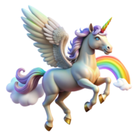 elegant abstract A graceful pegasus, with iridescent wings, soaring through a cloudy sky, illuminated by a rainbow. Baroque style detailed png