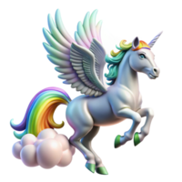 extraordinary modern A graceful pegasus, with iridescent wings, soaring through a cloudy sky, illuminated by a rainbow. Baroque style genuine png