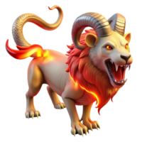 elegant minimalist A fearsome chimera, with a lion's head, a goat's body, and a serpent's tail, breathing fire, lit by a dramatic red glow. Surrealist style professional png