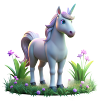magnificent rustic A benevolent unicorn, with a glowing horn, grazing in a meadow of wildflowers, bathed in soft sunlight. Fantasy art style premium png