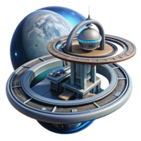 beautiful contemporary A futuristic space station, orbiting a gas giant, with intricate docking bays and rotating sections. Realistic lighting, hard sci-fi style authentic png