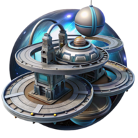 beautiful creative A futuristic space station, orbiting a gas giant, with intricate docking bays and rotating sections. Realistic lighting, hard sci-fi style detailed png