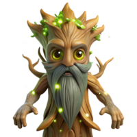 stunning rustic A wise old tree spirit, with glowing eyes and bark-like skin, emanating an aura of magic, surrounded by fireflies. Fantasy art style detailed png